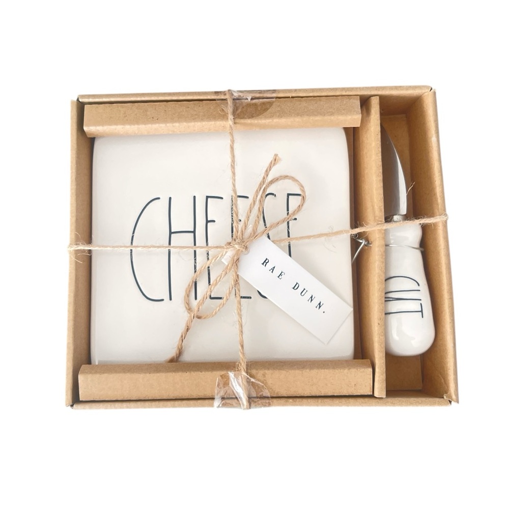 🆕 Rae Dunn CHEESE Ceramic Cheese Board & Spreader Set